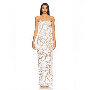 NEW Bronx and Banco Dahlia Maxi Dress in White Silver Floral Strapless